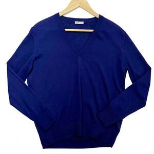 Tomas Maier 100% Wool Blue V Neck Knit Sweater Womens Size 6 Made in Italy
